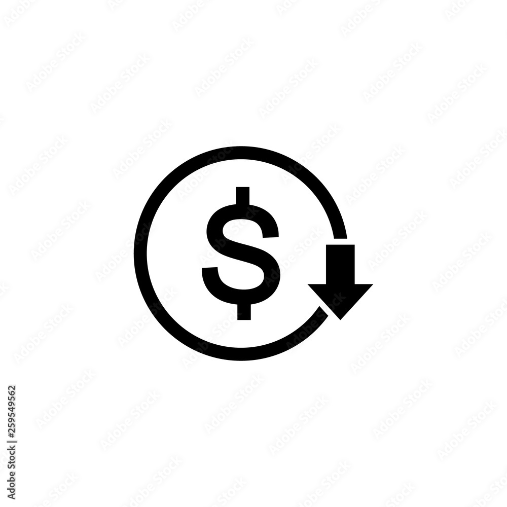 Cost reduction icon. Dollar Down Icon vector Cost reduction icon. Dollar Down Icon vector