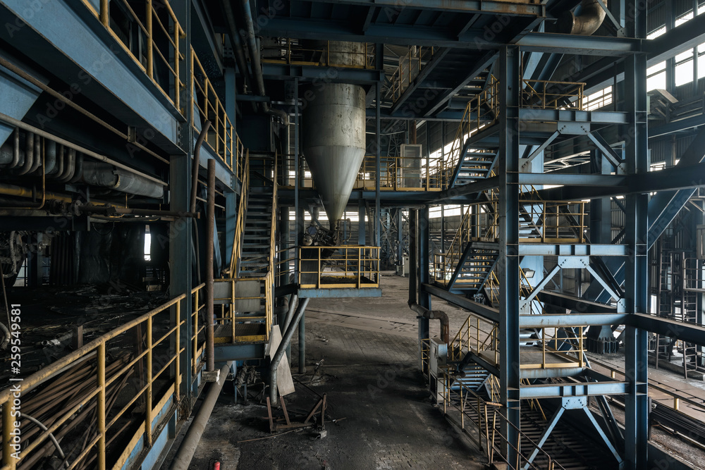 Interior of of an old abandoned industrial steel factory