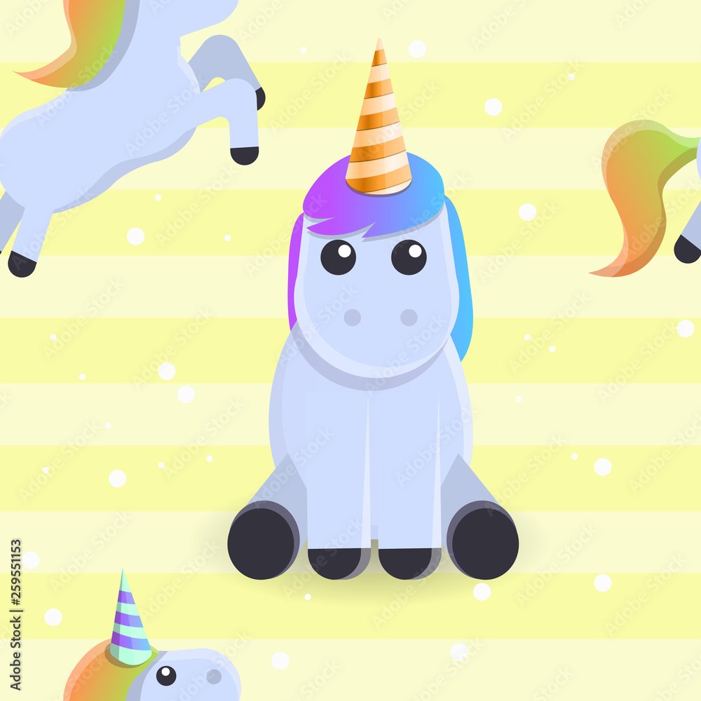 Naklejka premium Happy unicorn pattern. Cartoon illustration of happy unicorn vector pattern for web design
