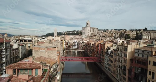aerial image of Rio de Girona with eiffel bridge photo