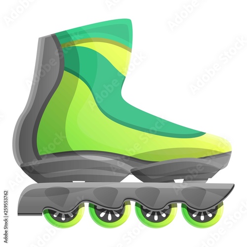 Green inline skates icon. Cartoon of green inline skates vector icon for web design isolated on white background