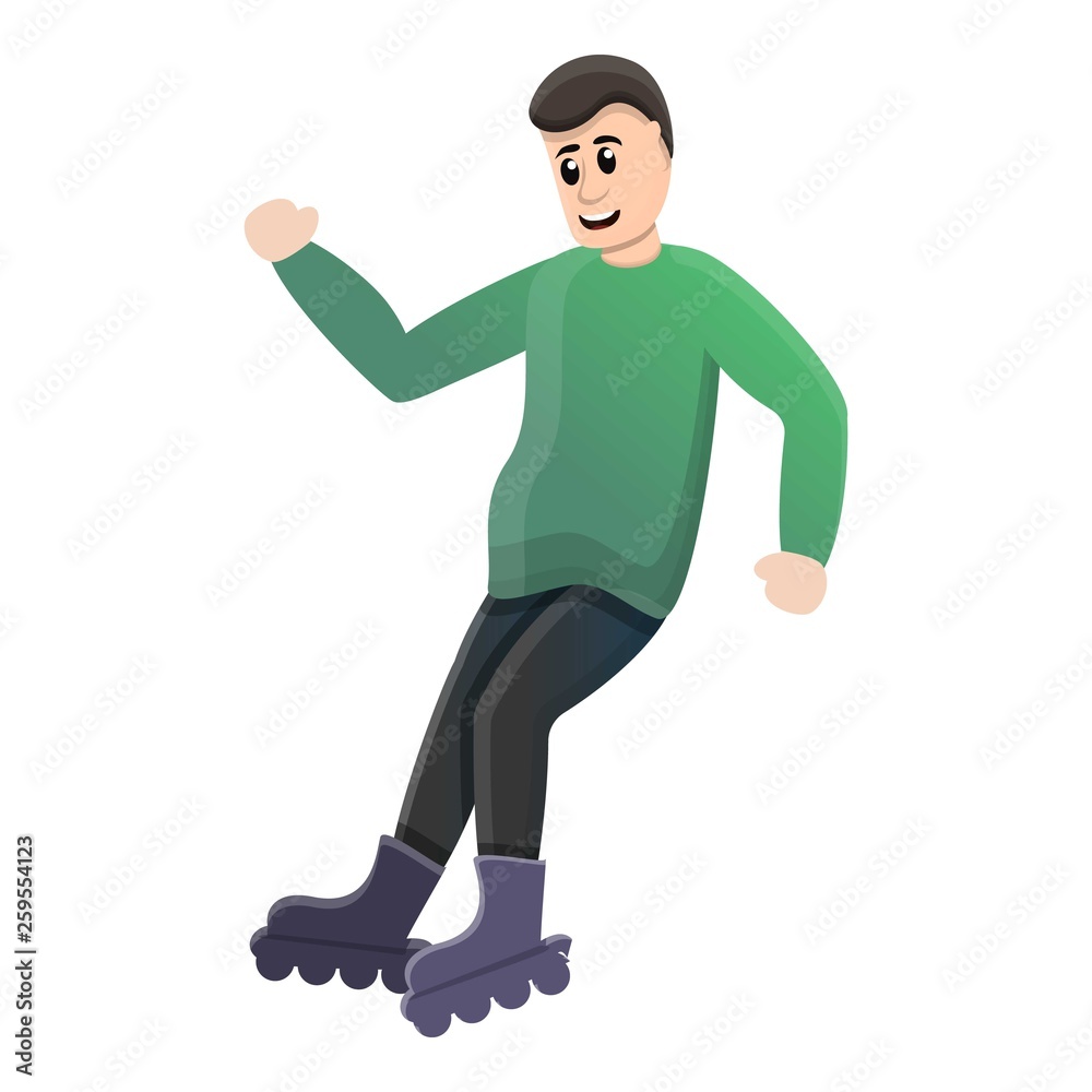 Boy braking inline skates icon. Cartoon of boy braking inline skates vector icon for web design isolated on white background Boy braking inline skates icon. Cartoon of boy braking inline skates vector icon for web design isolated on white background