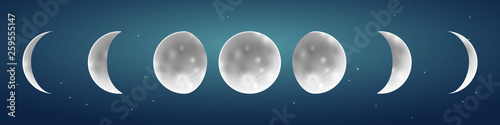 Moon phases in starry sky vector illustration
