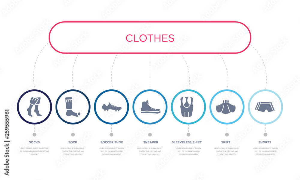 Φωτογραφία simple illustration set of 7 vector blue icons such as shorts, skirt, sleeveless shirt, _icon4, soccer shoe, sock, socks