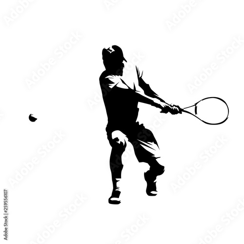 Tennis player, double handed backhand shot, abstract isolated vector silhouette