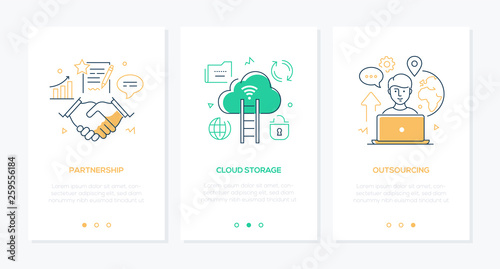 Business and technology - set of line design style vertical web banners