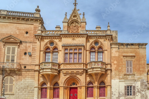 Facade of the house with maltese balconies in Mdina, Malta