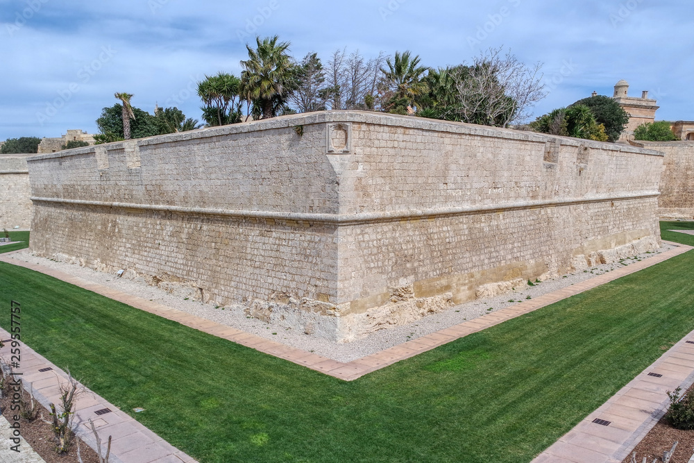 The medieval wall of Mdina Fortress, Malta