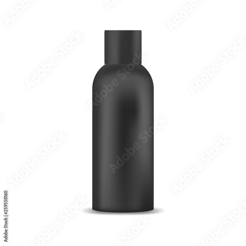 Black blank bottle with cap. Mock up, cosmetic package