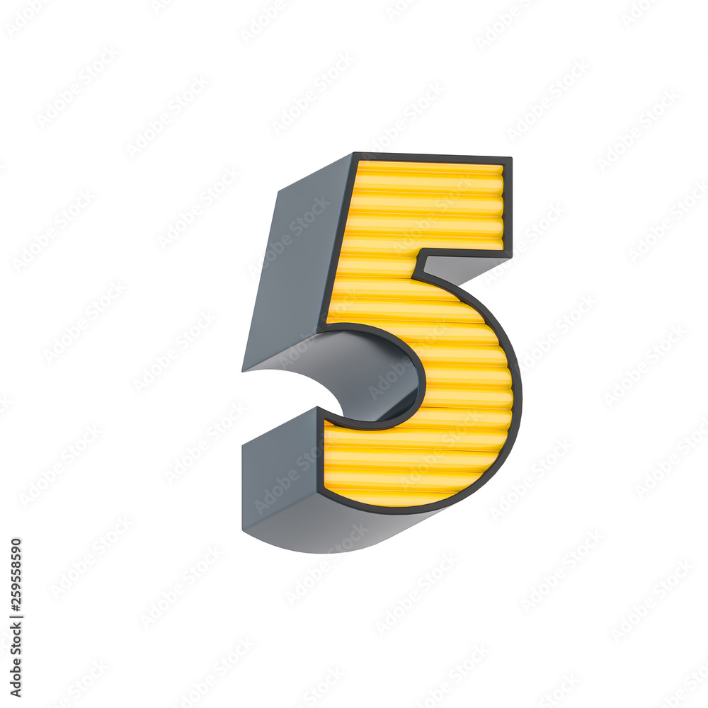Retro style black and yellow number 5 symbol. Character isolated over white background. Retro style black and yellow number 5 symbol. Character isolated over white background.
