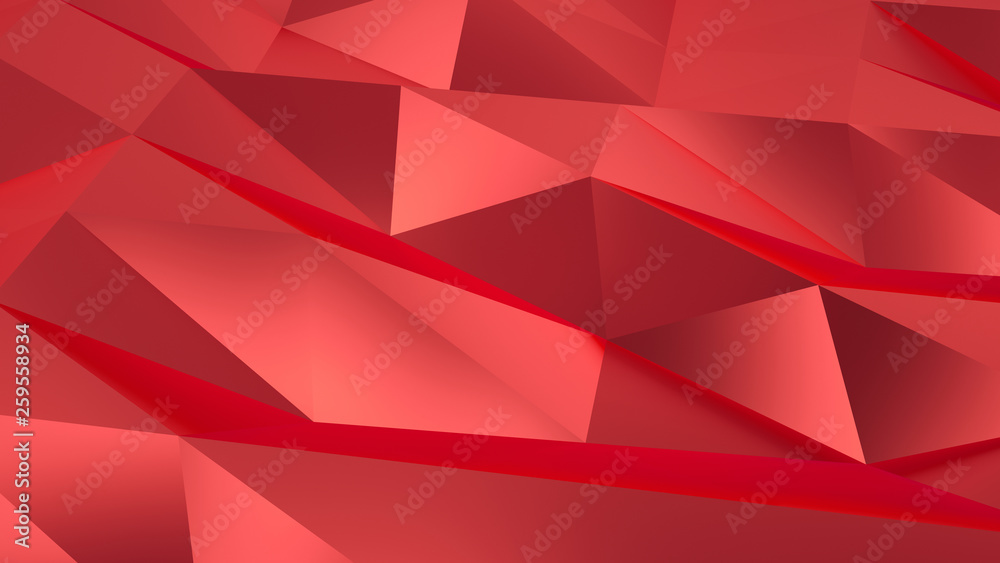 Red background filled with triangular fractures. 3D rendering.