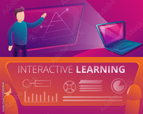 Interactive learning banner set. Cartoon illustration of interactive learning vector banner set for web design