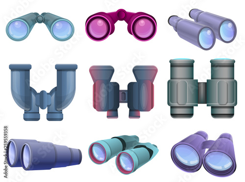 Binoculars icons set. Cartoon set of binoculars vector icons for web design