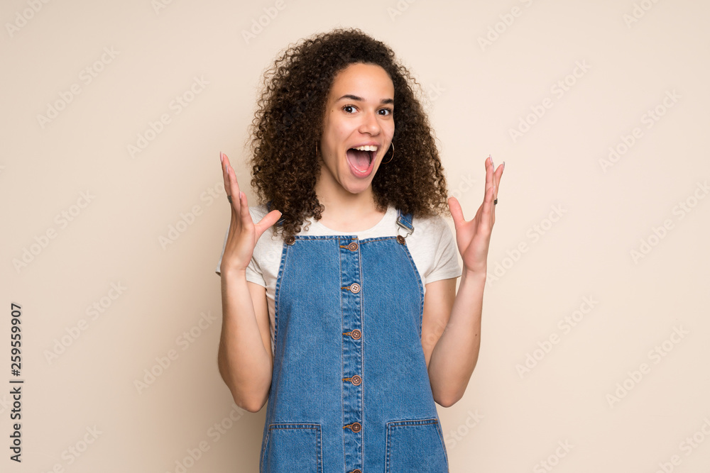 Dominican woman with overalls smiling a lot Dominican woman with overalls smiling a lot