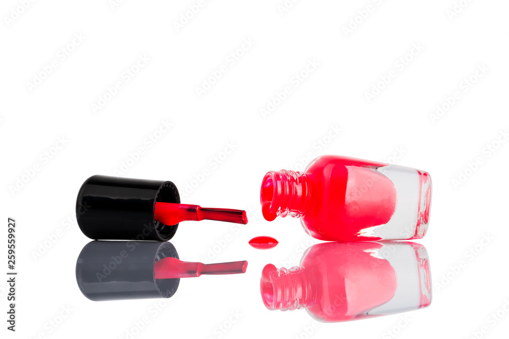 Red nail polish on white background. Red nail polish on white background.