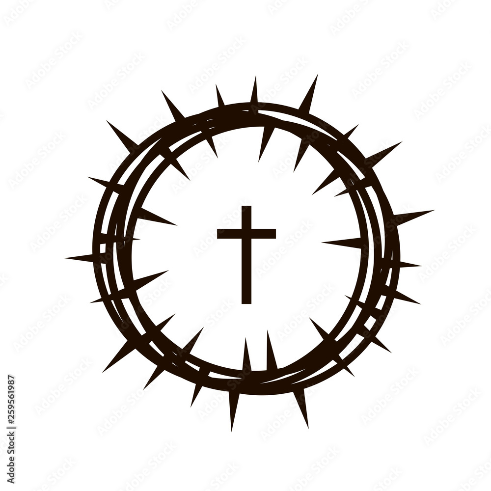 crown of thorns and cross icon isolated on white background 