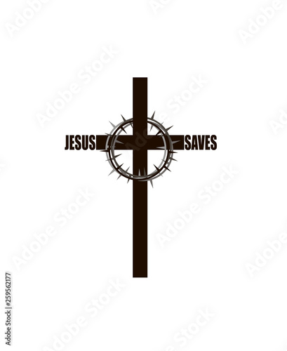 crown of thorns and cross icon isolated on white background 
