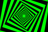 Rotating concentric squares, Square optical illusion pattern - black and green, Geometric abstract background