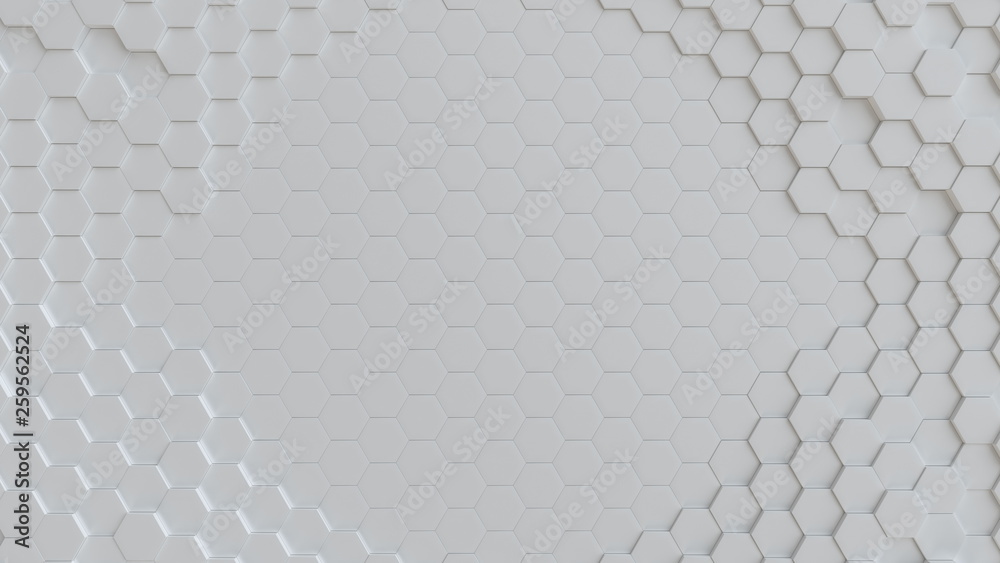 Hexagonal white background texture. 3d illustration, 3d rendering - obrazy, fototapety, plakaty 