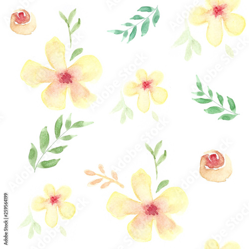 seamless pattern a white background. Watercolor flowers are large.