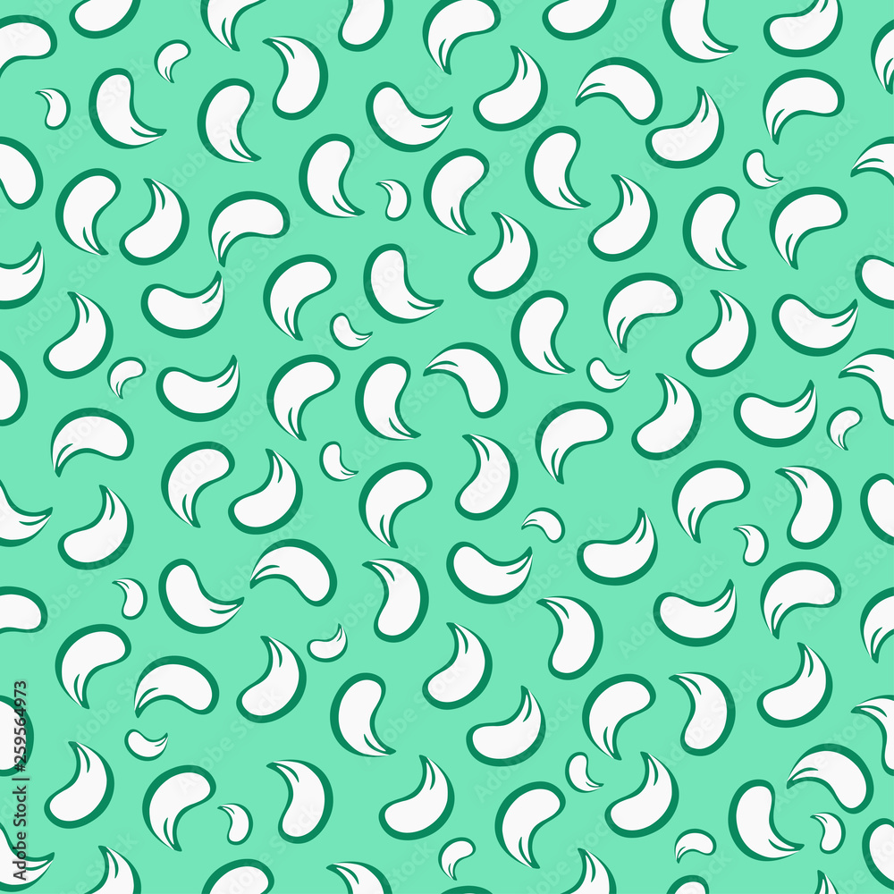 White leaves with a green outline on a green background.Falling feathers. Seamless pattern. White leaves with a green outline on a green background.Falling feathers. Seamless pattern.