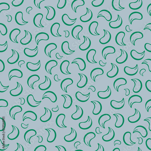 Green feather flies on a gray background. Seamless pattern.
