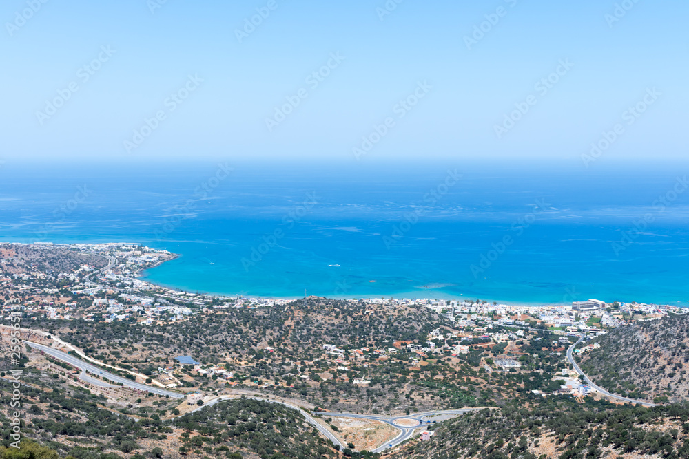 View of the resort town of Stalida from the mountain serpentine View of the resort town of Stalida from the mountain serpentine