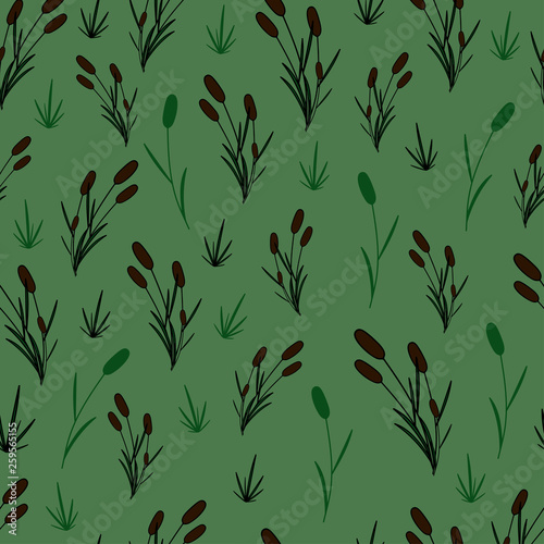 Reed on a green background. Seamless pattern.