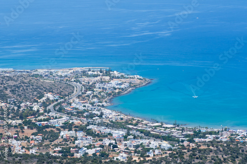 View of the resort town of Stalida from the mountain serpentine