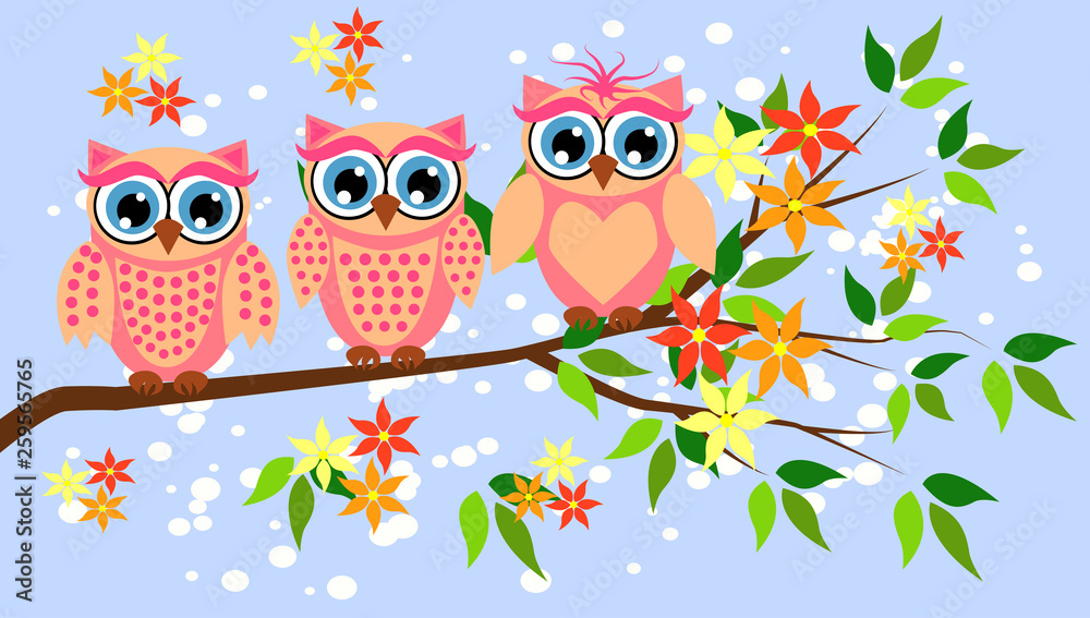 Obraz premium Cute girl owls. Baby showers, parties for baby girls.