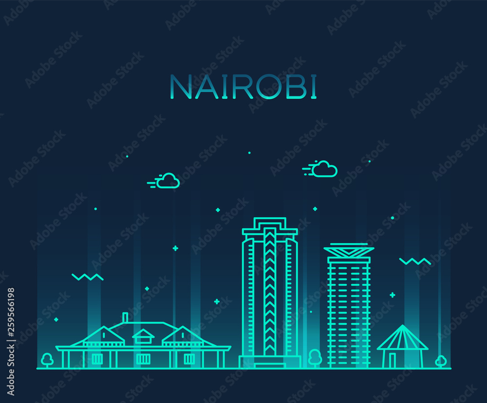Nairobi skyline Kenya, hand drawn vector sketch