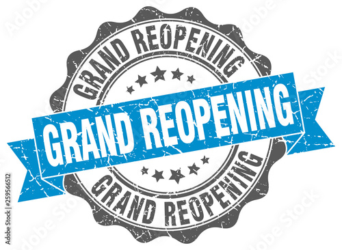grand reopening stamp. sign. seal