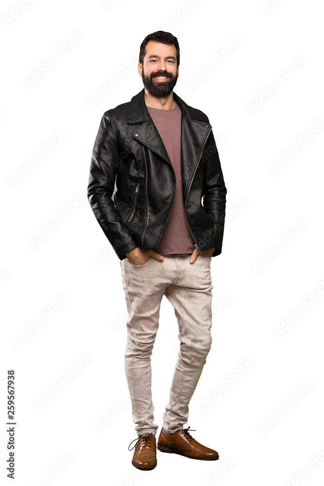 Handsome man with beard laughing over isolated white background Handsome man with beard laughing over isolated white background