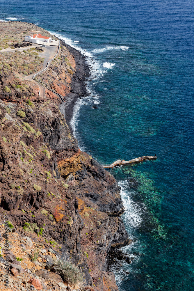 View of Punta Llana, where is the Ermita de Nuestra Señora de Guadalupe at La Gomera, Canary Islands. Spain