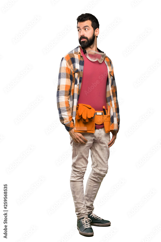 Craftsmen man portrait over isolated white background Craftsmen man portrait over isolated white background