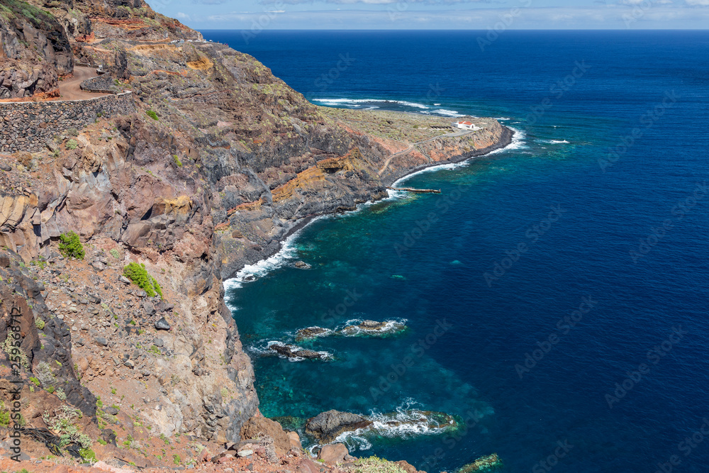 View of Punta Llana, where is the Ermita de Nuestra Señora de Guadalupe at La Gomera, Canary Islands. Spain