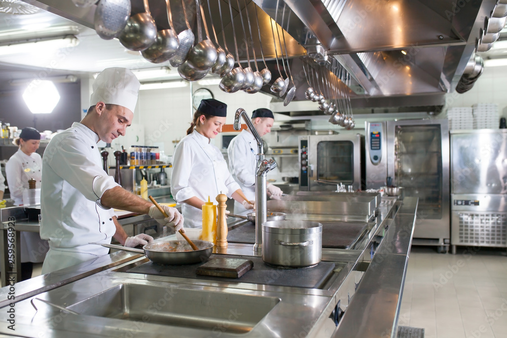 work of a group of chefs in a luxury restaurant. work of a group of chefs in a luxury restaurant.