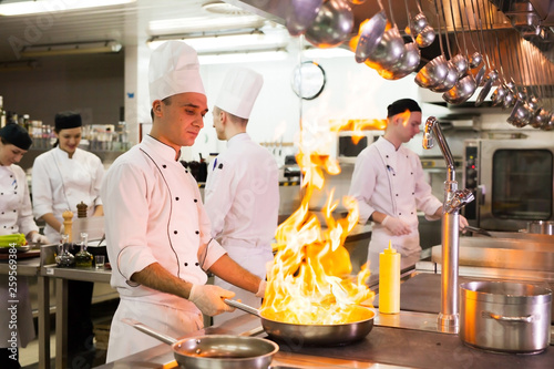 work of a group of chefs in a luxury restaurant.