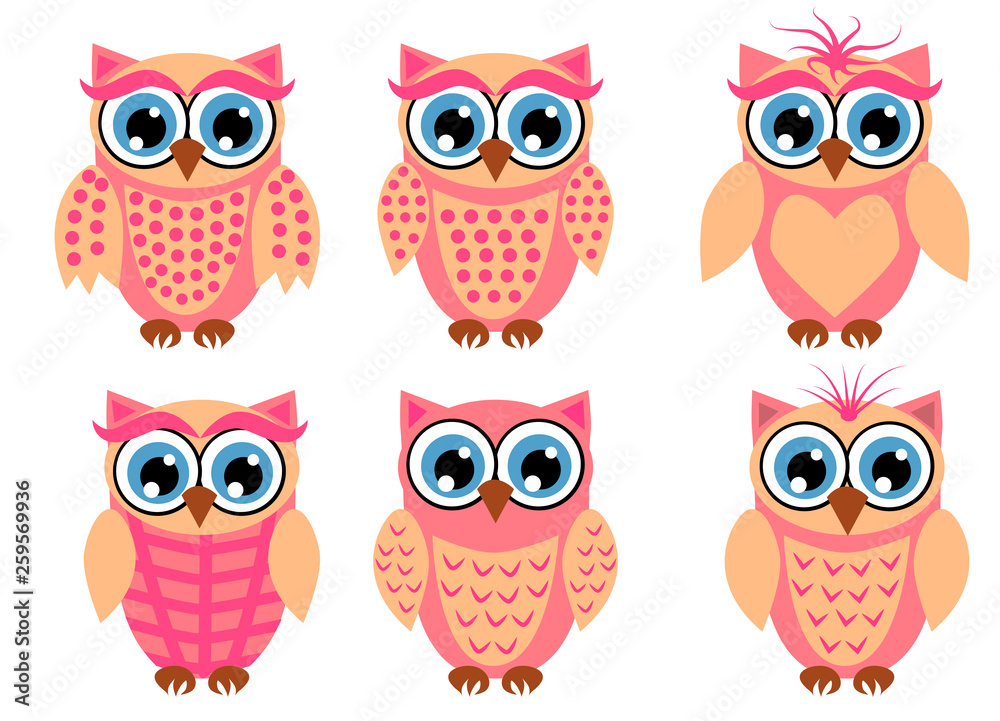 Obraz premium Cute girl owls. Baby showers, parties for baby girls.