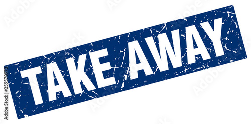 square grunge blue take away stamp