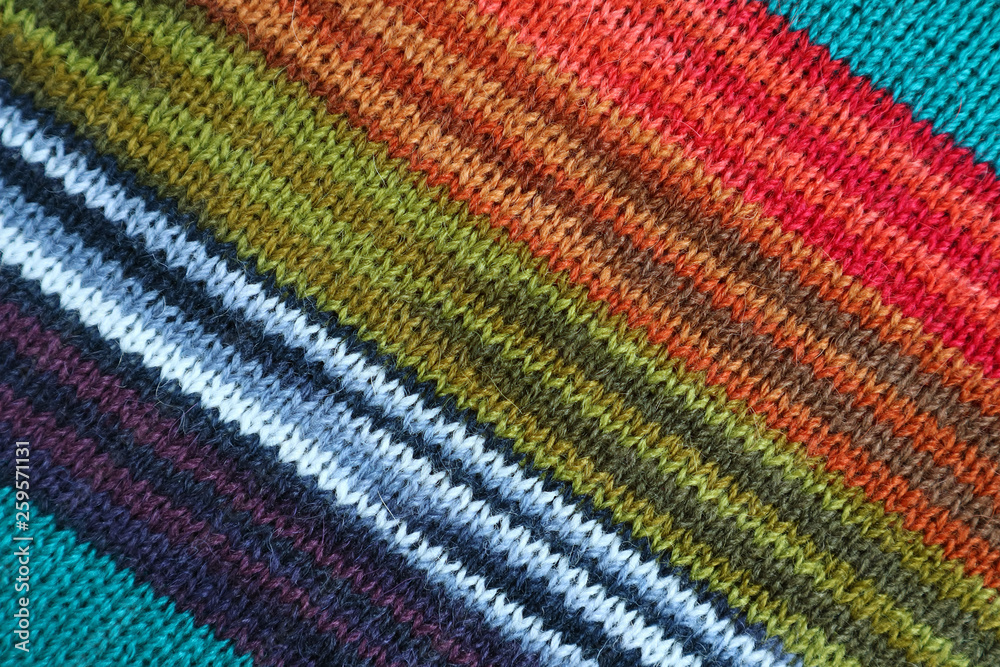 Texture of Colorful Striped Alpaca Knitted Wool Fabric in Diagonal Patterns