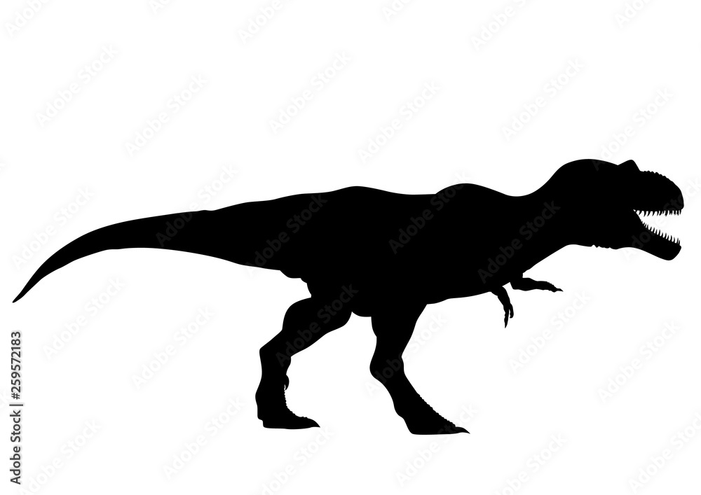 Silhouette of a prehistoric large dinosaur on a white background