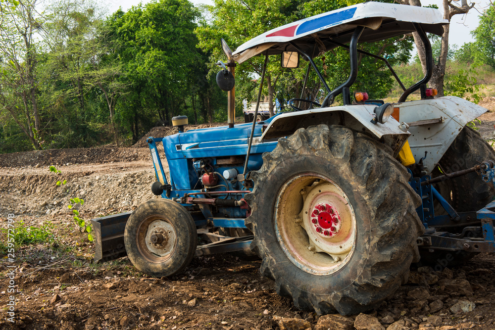 Parking tractor for agricultural machinery, seeding and sowing crops at field. Parking tractor for agricultural machinery, seeding and sowing crops at field.
