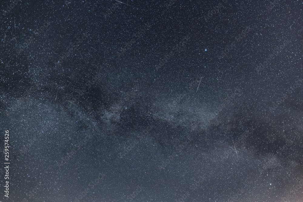 Detailed Milky Way image with meteors and flying satellites