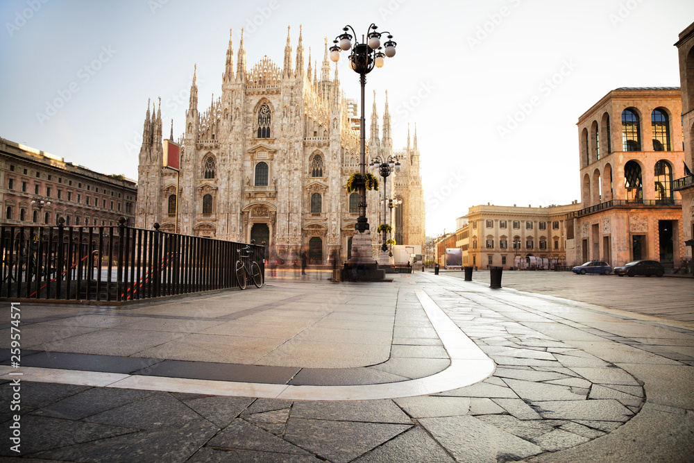 Duomo, town square in Milan morning after the rain, Lombardy. Italy