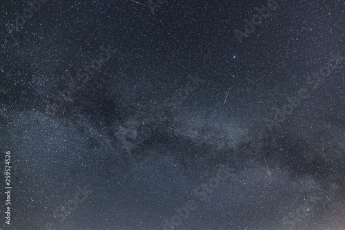 Detailed Milky Way image with meteors and flying satellites