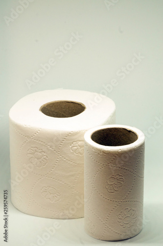 White toilet paper roll on white isolated background