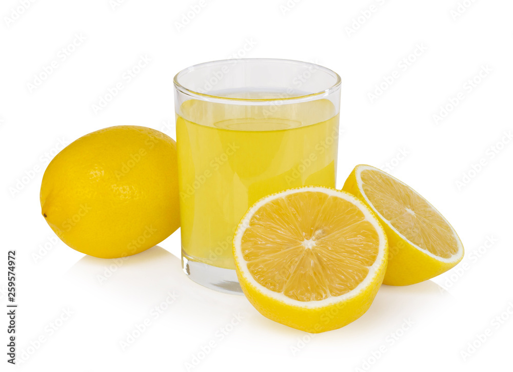 Closeup glass of lemon juice drink isolated on white background, food heathy concept Closeup glass of lemon juice drink isolated on white background, food heathy concept