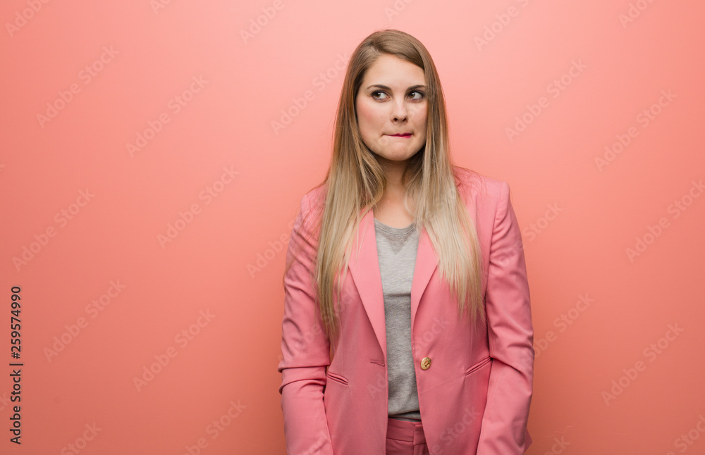 Young russian woman wearing pajama thinking about an idea Young russian woman wearing pajama thinking about an idea