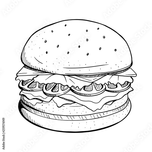 hamburger vector illustration. hamburger line drawing